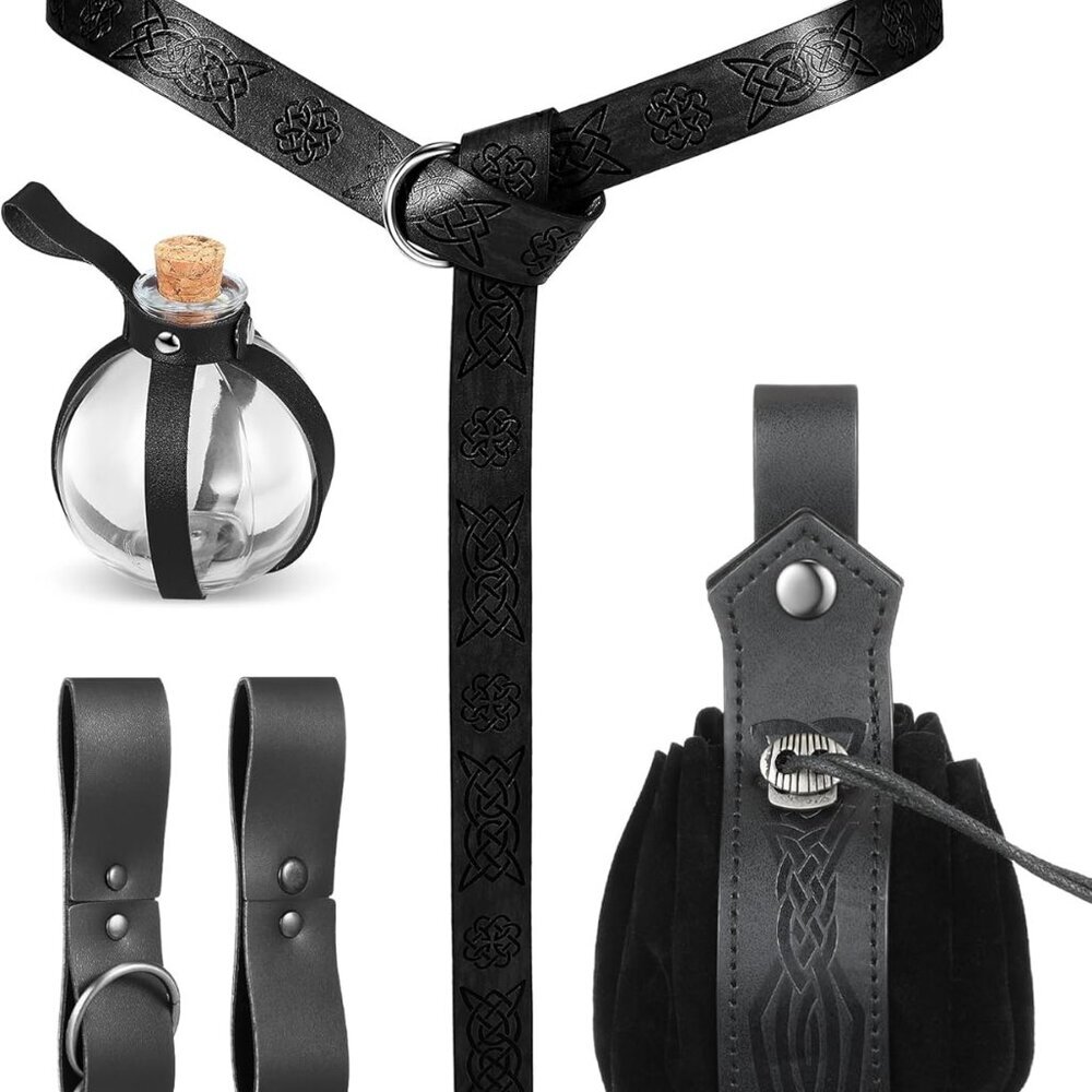 6 Pcs Renaissance Belt Accessories Medieval Viking Belt Potion Bottles Leather P